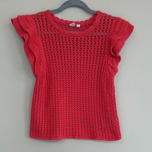 Gap Coral Crochet Knit Top. Ruffle Cap Sleeves. Womens Size S. Chunky